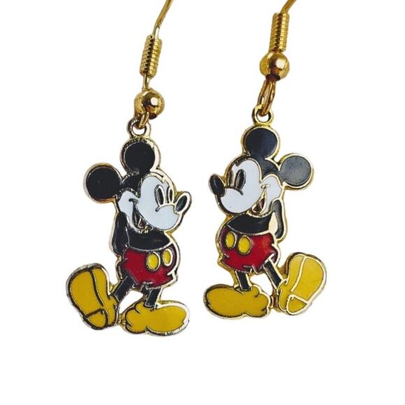 Disney Mickey Mouse Dangle Enamel Earrings Red Shorts Yellow Shoes - Picture 1 of 8